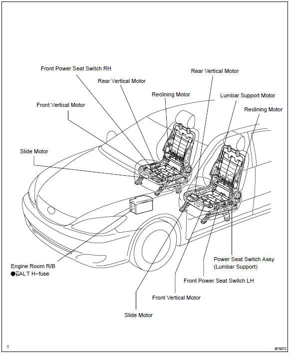 Toyota Camry Front power seat control system (From July, 2003) Seat